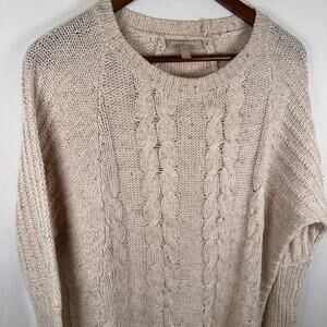 Banana Republic Women’s S Wool Blend Cable Knit Sweater Oatmeal Crewneck Preppy